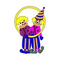 Two clowns circus vector flat style illustration Royalty Free Stock Photo